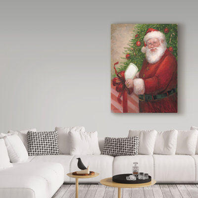 Hirth 'Santa With a Gift' Acrylic Painting Print on Wrapped Canvas