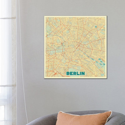 Berlin Retro Urban Blueprint Map 1 Piece Wrapped Canvas Wall Art