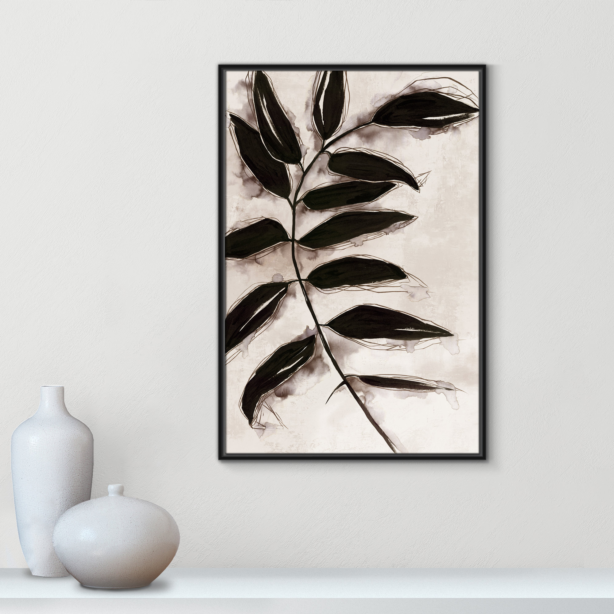 Leaves II by Eva Watts, Black Framed, 37.5" H x 25.5" W x 2" D