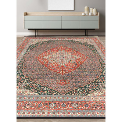 Tapis bleu marine et rouille de haute qualité noué à la main