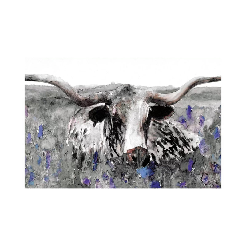 " Longhorn In Flower Field ", H 8 po x l 12 po x P 0,75 po
