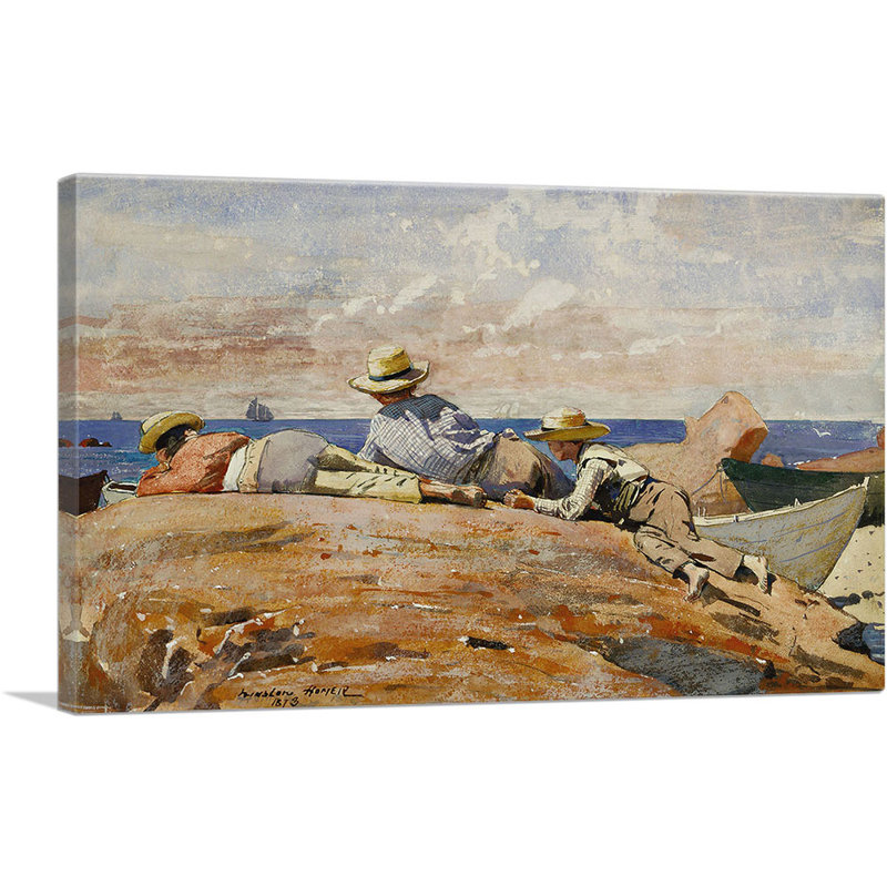 Trois garçons sur la côte 1873 par Winslow Homer - reproduction d'art sur toile tendue, H 12 po x l 18 po x 1,5 po