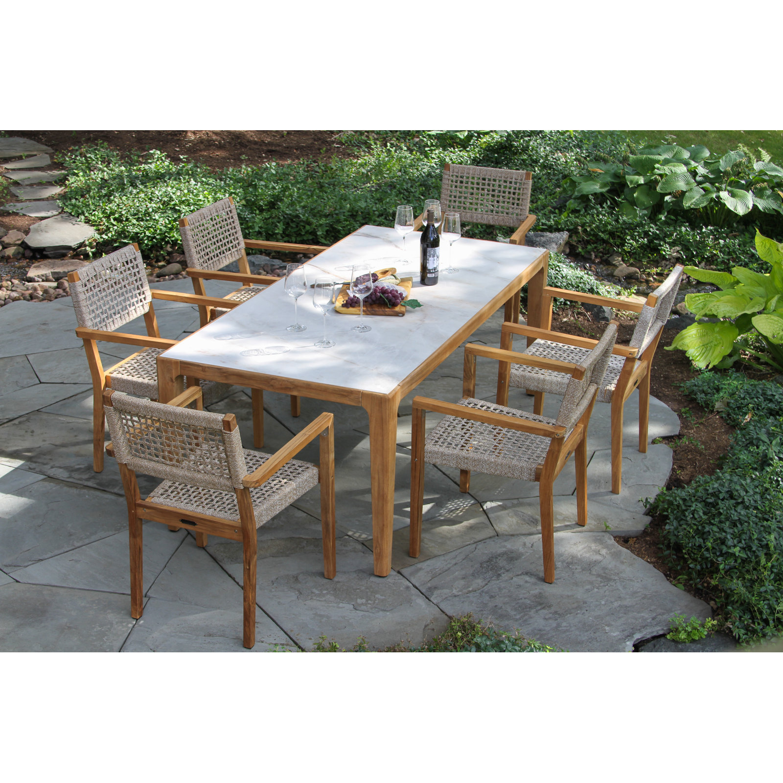 Cava 38" Patio Dining Set, White/Gray