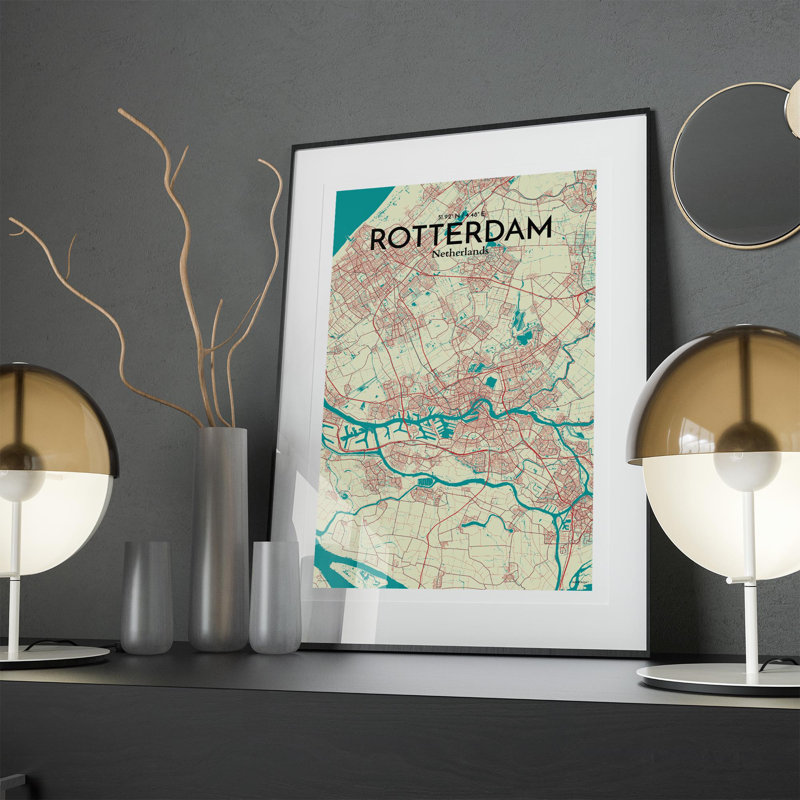 «Rotterdam City Map», impression, H 17 po x l 11 po, Vert / beige