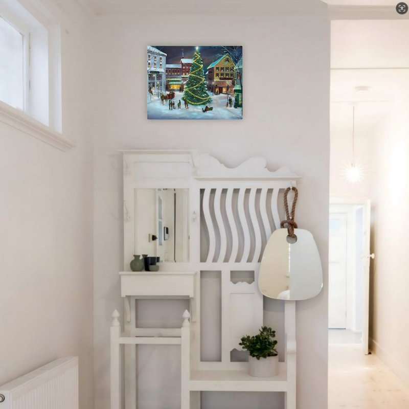 Charmant village de Noël, art mural sur toile sans cadre 24 po x 18 po