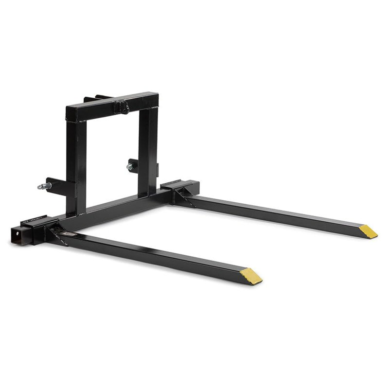 Capacité de 1500 lb pour l'attache de fourche à palette à 3 points - Largeur réglable de 28 à 45 po pour les tracteurs de catégorie 1 - Compatible avec l'attelage rapide - Fourches robustes pour machines agricoles et d'ingénierie