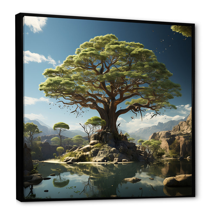" Expressionist Vistas Baobab Tree " Print, Black Floater Framed, 36" H x 36" W