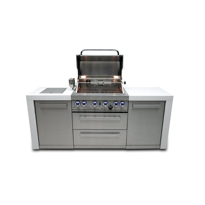 Îlot de cuisine extérieur de luxe en acier inoxydable avec brûleur latéral et l 82 po Mont Alpi + Garantie à vie