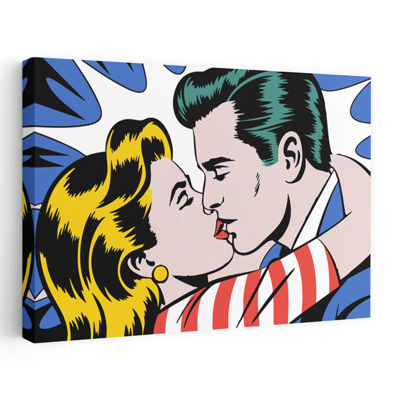 Art mural rétro romantique "Bold Comic Kiss", H 16 po x l 24 po