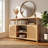 Natural Bamboo Storage Cabinet, [Width] Wide 2-Door Sideboard with Combination Open and Closed Shelving