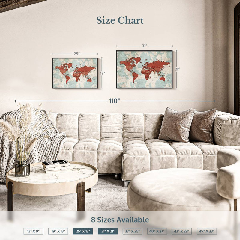 Keiri Aged World Map XII, 17" H x 25" W