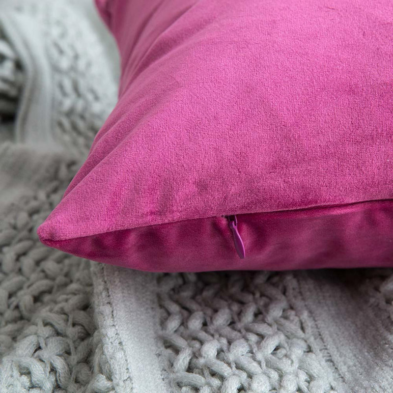 Housse de coussin en velours uni, Rose, H 22 po x l 22 po