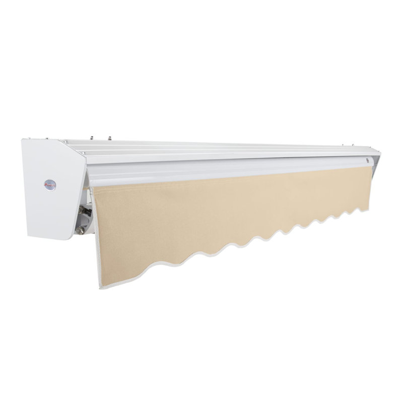 Store banne rétractable manuel Awntech Destin, 3,66 m x 3,05 m, rayures forêt/blanches, 12' W × 10' D, Manuel