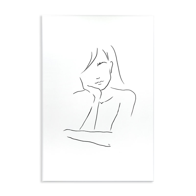 Triste femme, dessin au trait, plaque murale, design par Martina Pavlova, H 15 po x l 10 po