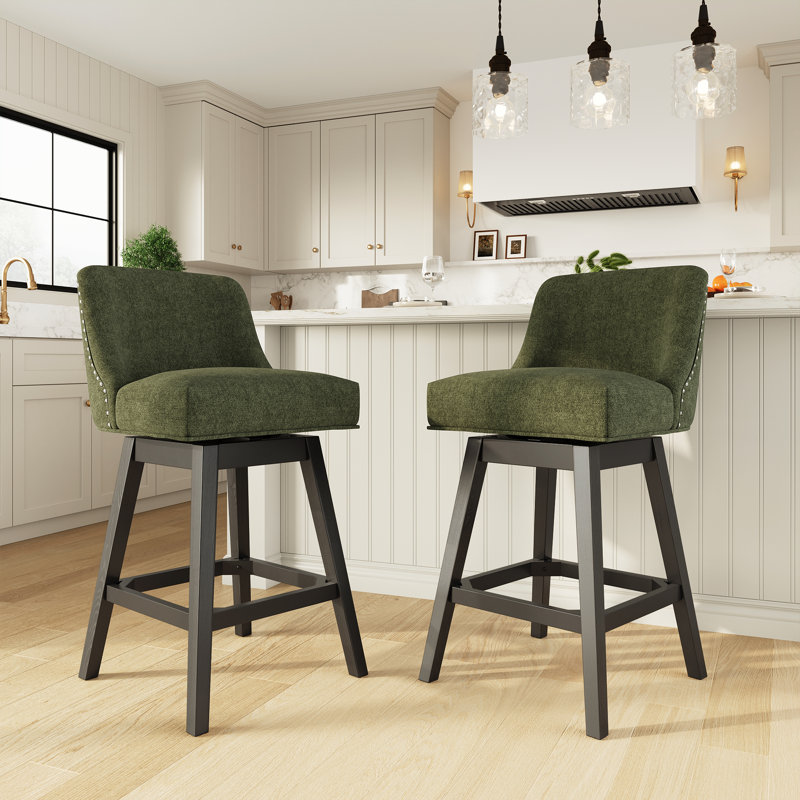 360°Bar Counter Stool with Solid Wood Frame, Green