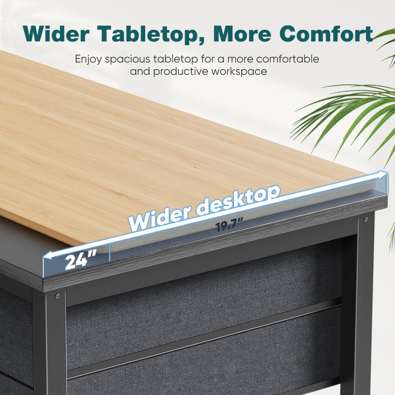 Computer Desk With Storage Drawers, Small Office Desk Modern Simple Study Writing Table For Home Bedroom, Spacious 40X24 Desktop With 2-Tier Drawer, Black