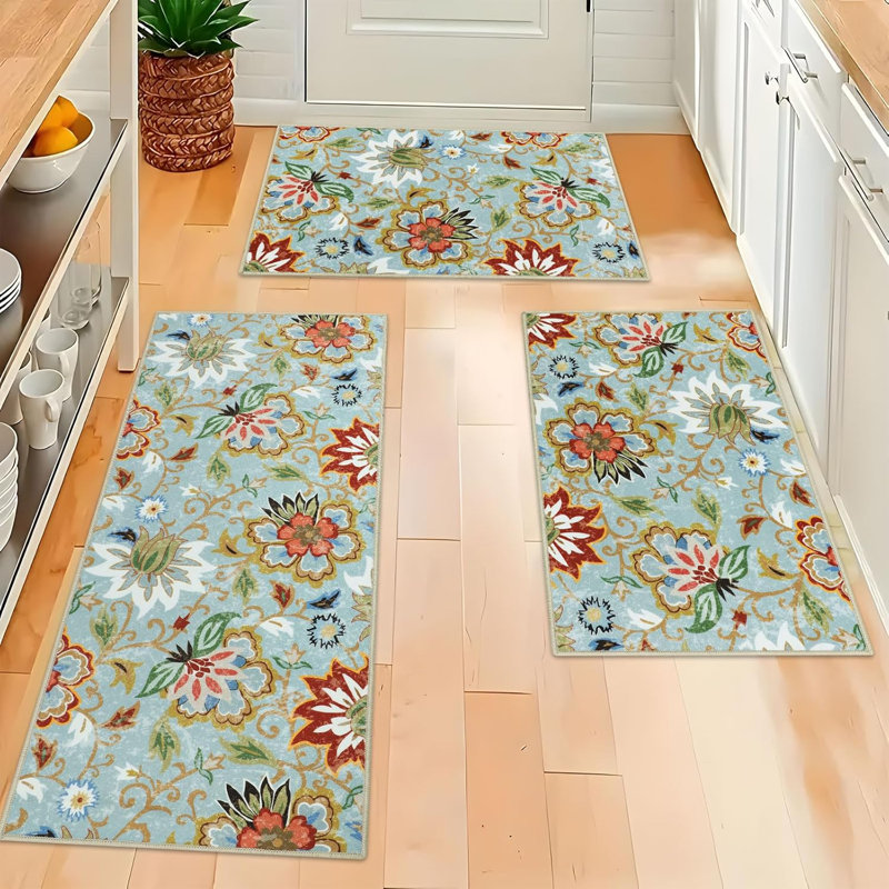 Ensemble de 3 tapis de cuisine Boho, Vert