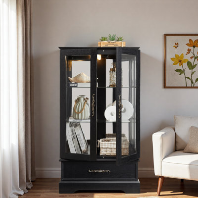 Vitrine lumineuse en verre avec éclairage à DEL, tablettes réglables et tiroir
