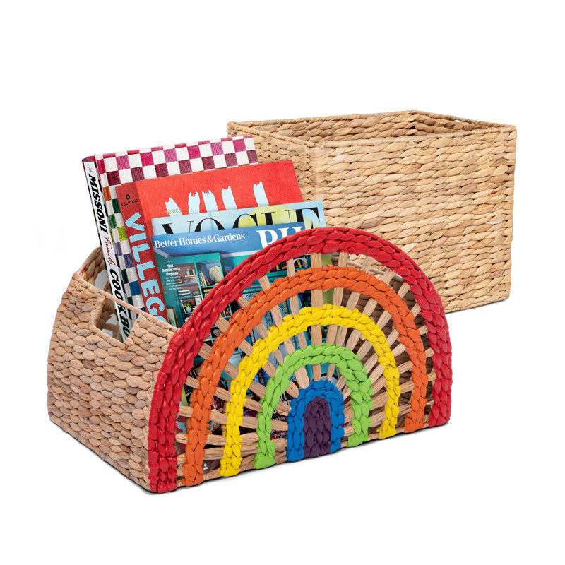Dorothy Rainbow Wicker Basket (2 Pieces), Large and Medium Size Storage, Handwoven Water Hyacinth