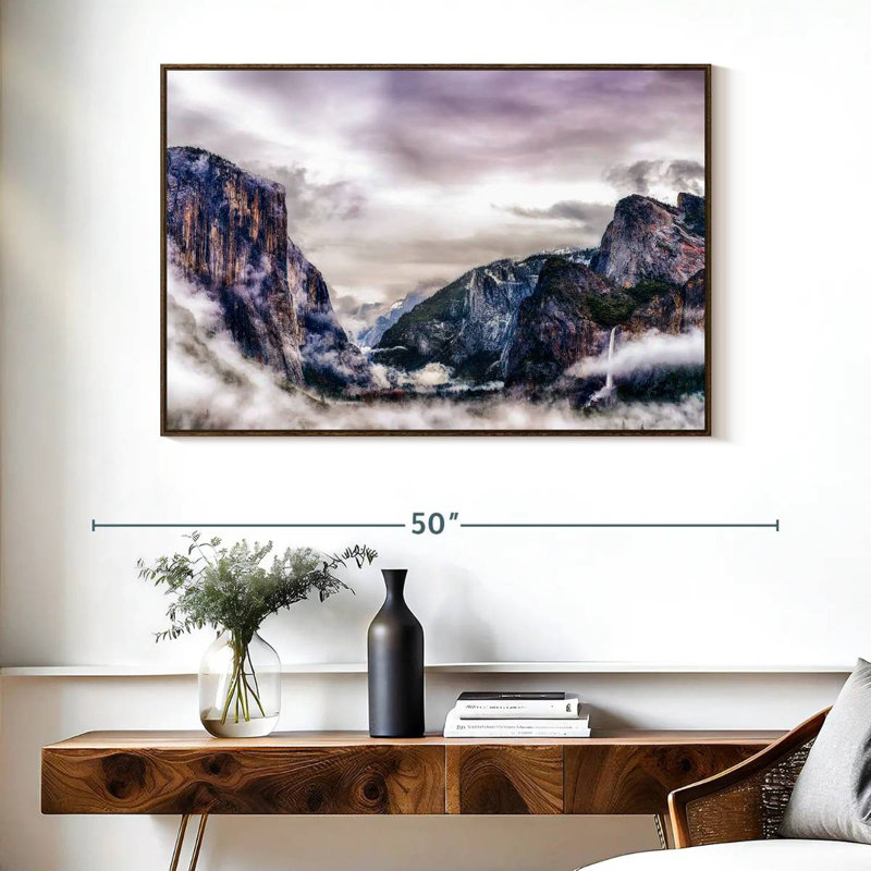 Canyons du parc national Yosemite, Cadre flottant noyer, 40 po x 27 po