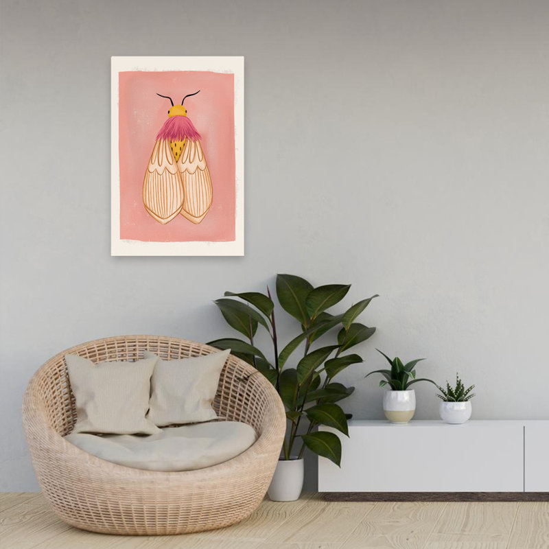 Boho Moth - Contemporary Rosy Maple Moth, H 24 po x l 16 po