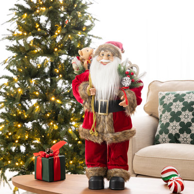 24"H Faux Fur Christmas Traditional Santa Figurine