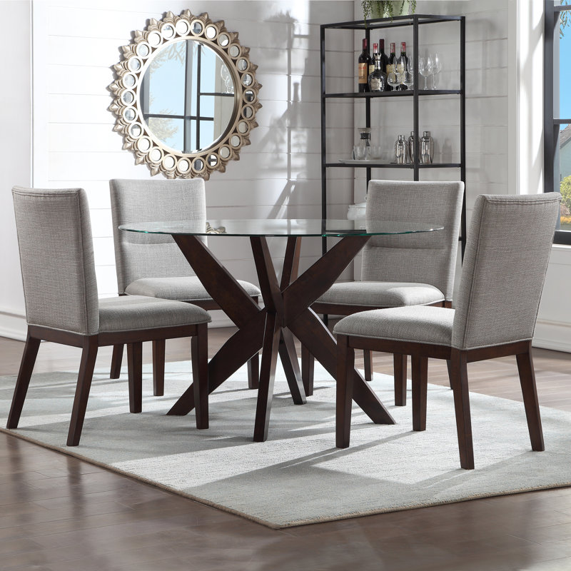 Ensemble repas pour 4 personnes Vosburg, Noyer brun, Lin beige / brun