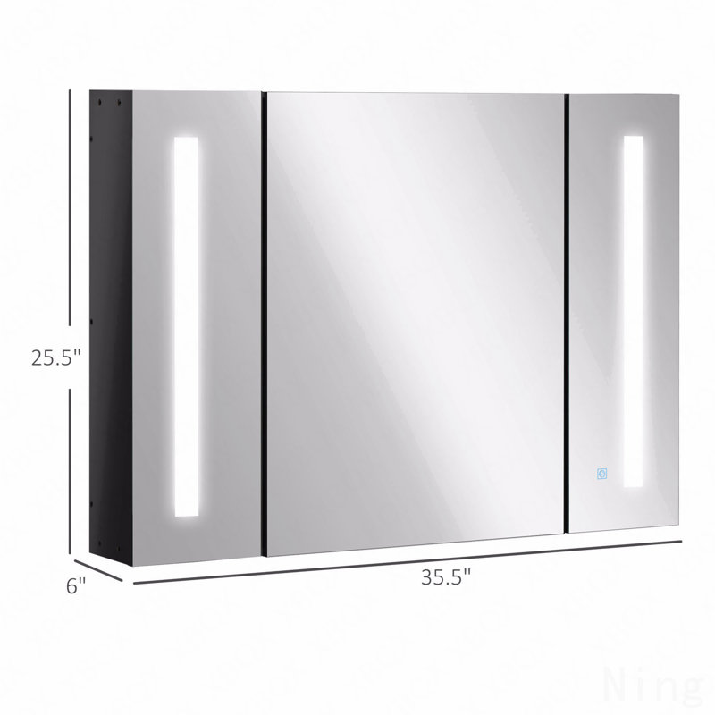 35"W X 25"H Wall Mounted Bathroom LED Medicine Cabinet With Mirror - 3 Cupboards, Memory Function, USB Charge