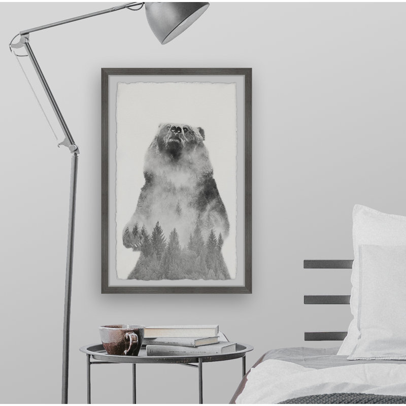 « mountain bear »-impression d’art graphique sur papier encadrée, H 36 po x l 24 po x P 1,5 po