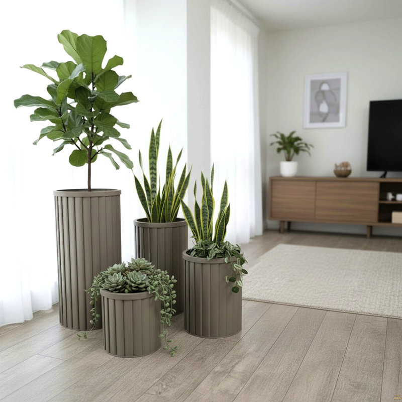 Pot à fleurs rond à colonnes rondes SM - Brun moyen, 10.38" H x 8.63" W x 8.63" D, Brown