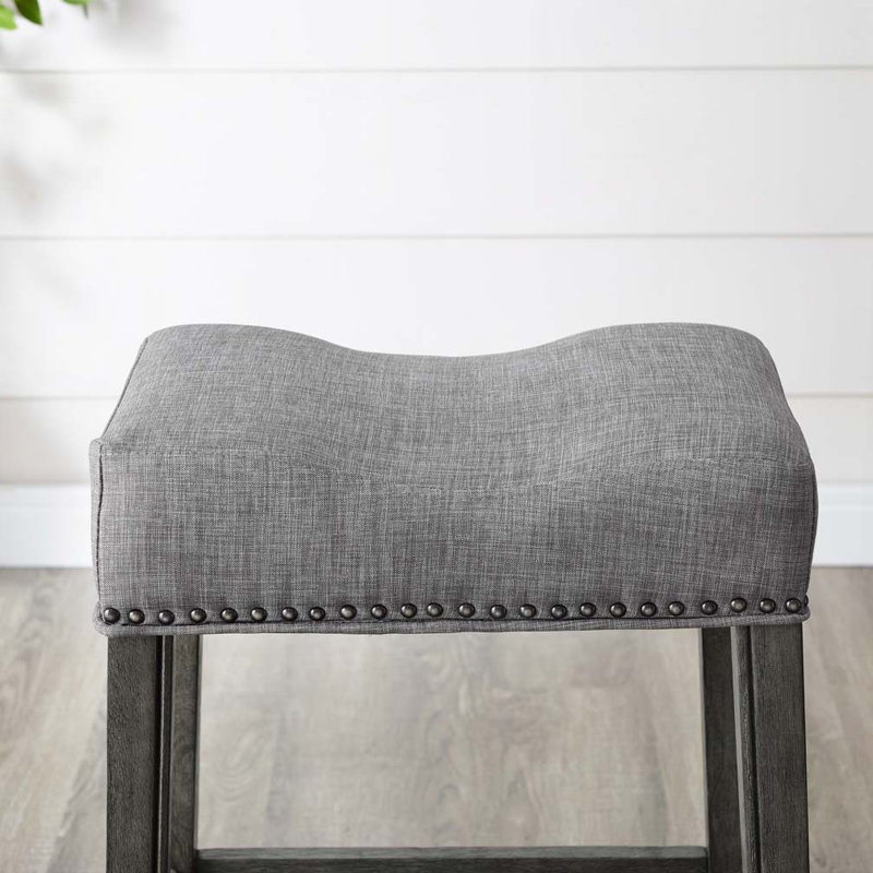 Ensemble de tabourets de bar rembourrés en tissu sans dossier avec garniture cloutée, Noir, Gris
