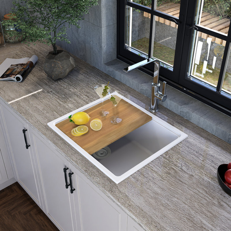 Nantucket Sinks 22 Inch  Dualmount Granite Composite Prep-Station with Side Set Drain, Matte White