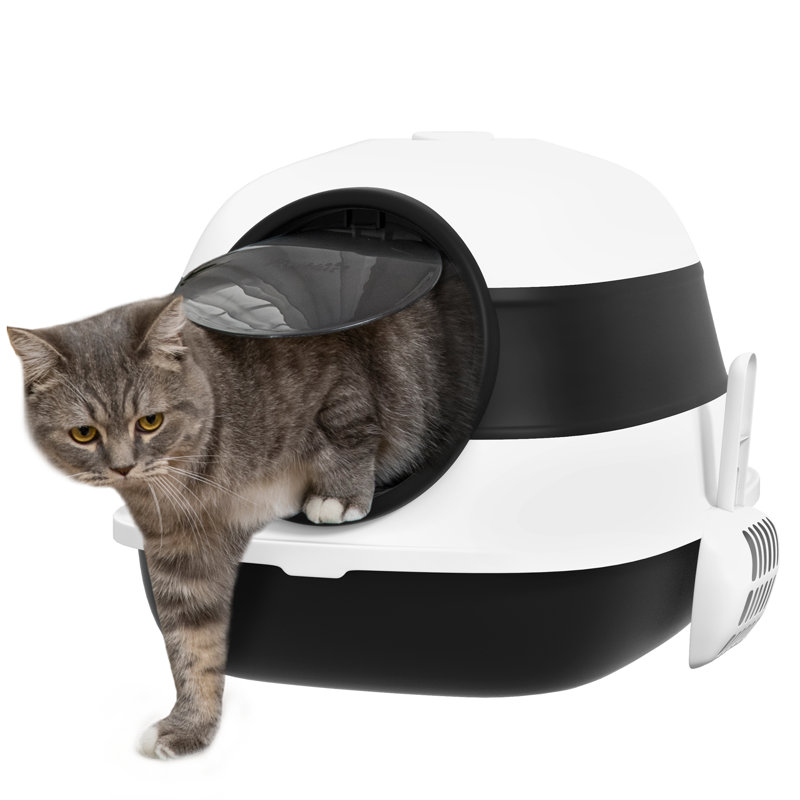PawHut Cat Litter Box with Lid, Black/White