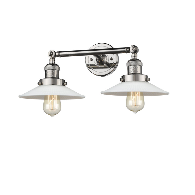 Miramontes Armed Sconce, Polished Nickel, Matte White Halophane, 6 Watt Vinage LED Bulb
