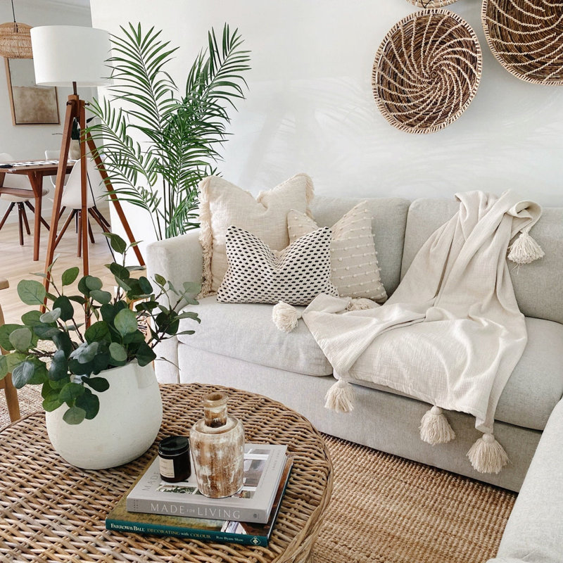 Housse de coussin en coton noir et neutre Boho Pillows 14 po x 20 po
