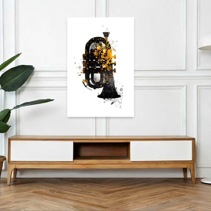 «Golden Splash Trumpet», art mural moderne abstrait, H 48 po x l 32 po