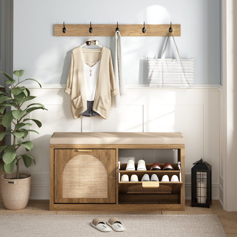 Banc de rangement pour chaussures Anteus, Bois naturel