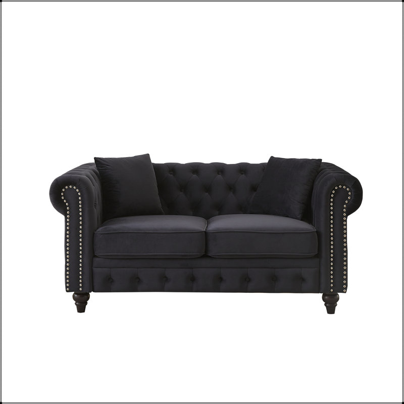 Canapé Chesterfield 63,5 "en velours avec boutons et têtes de clou