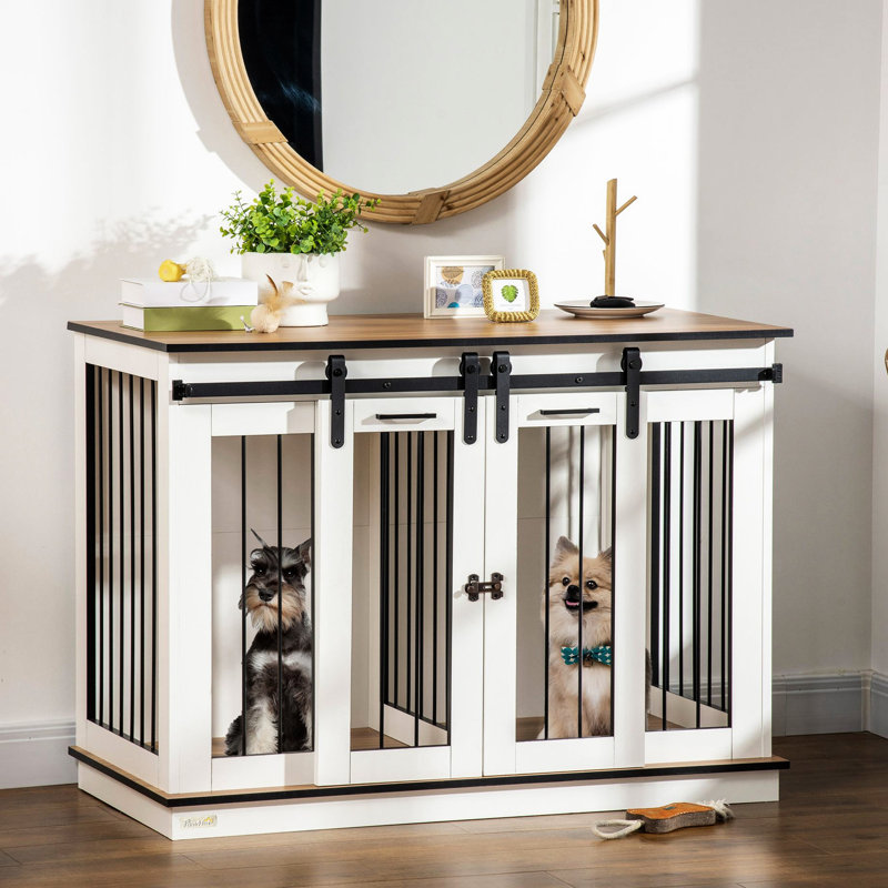 Table de bout pour chenil pour chien, l 47 po x P 23,5 po, pour petits et grands chiens, avec une fonction pratique et une grande et petite cage de rangement