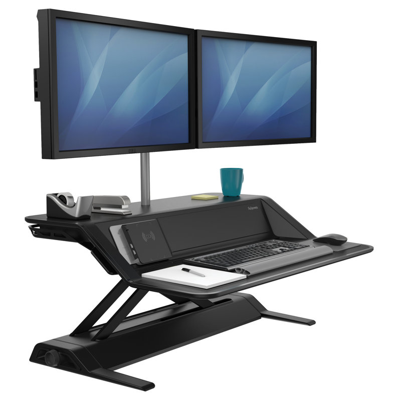 Fellowes Black Adjustable Sit-Stand Desk Converter with USB Ports