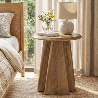 Round Nightstand With Pedestal Base, Modern Wooden Bedside Table For Bedroom