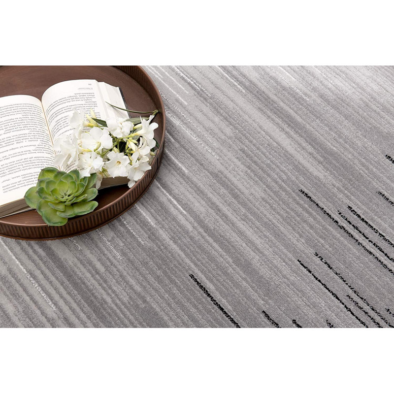 Gray and Silver Abstract Brushstroke 5' x 7' Synthetic Area Rug