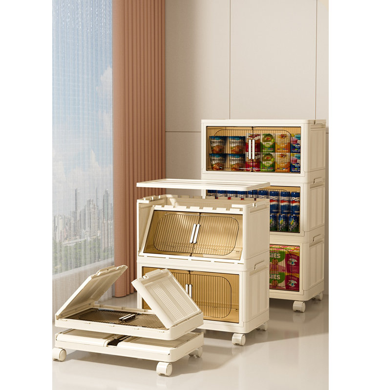 3-layer collapsible storage bins with magnetic doors,plastic lockers with wheels