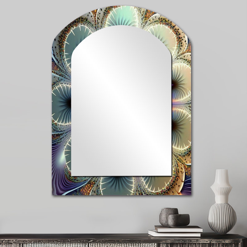 Cosmic Mandala In Mystical Purple VI - Boho Mandala Arch Wall Mirror, Purple Asymmetrical Decorative Mirror, Printed Metal Art