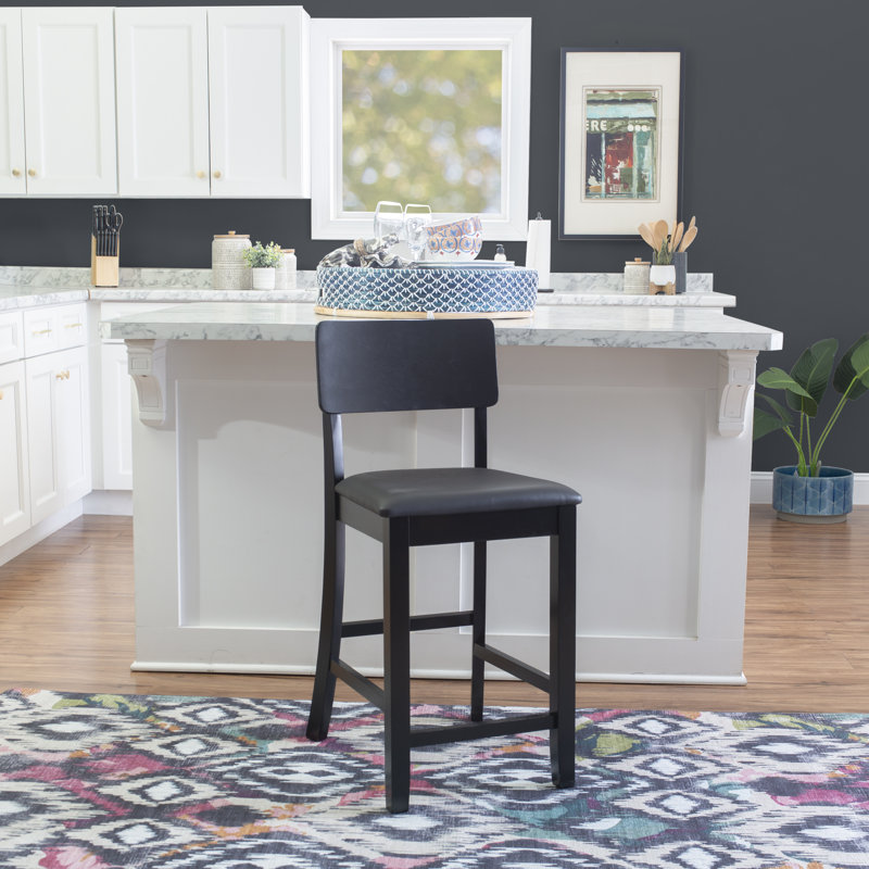 Keyesport Solid Wood Counter & Bar Stool with Faux Leather Cushioned Seat,  Counter Stool (25" Seat Height)