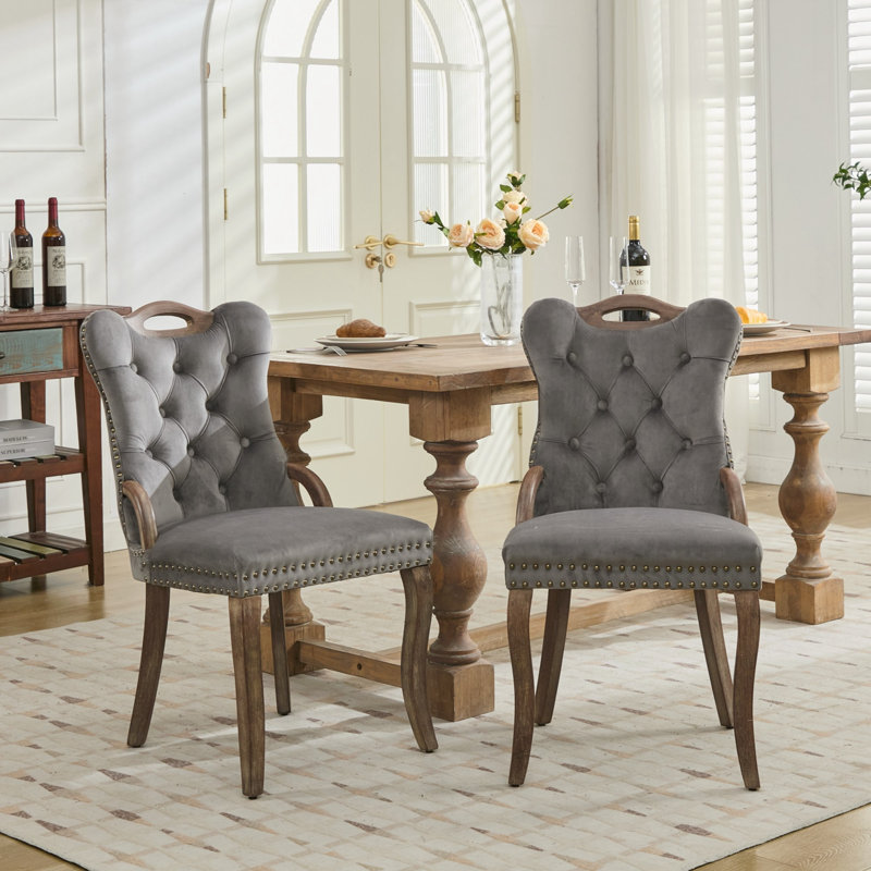 Chaise de salle à manger avec garniture touffetée à la main, Gris
