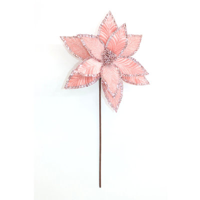 Pink Glitter Christmas Poinsettia Pick