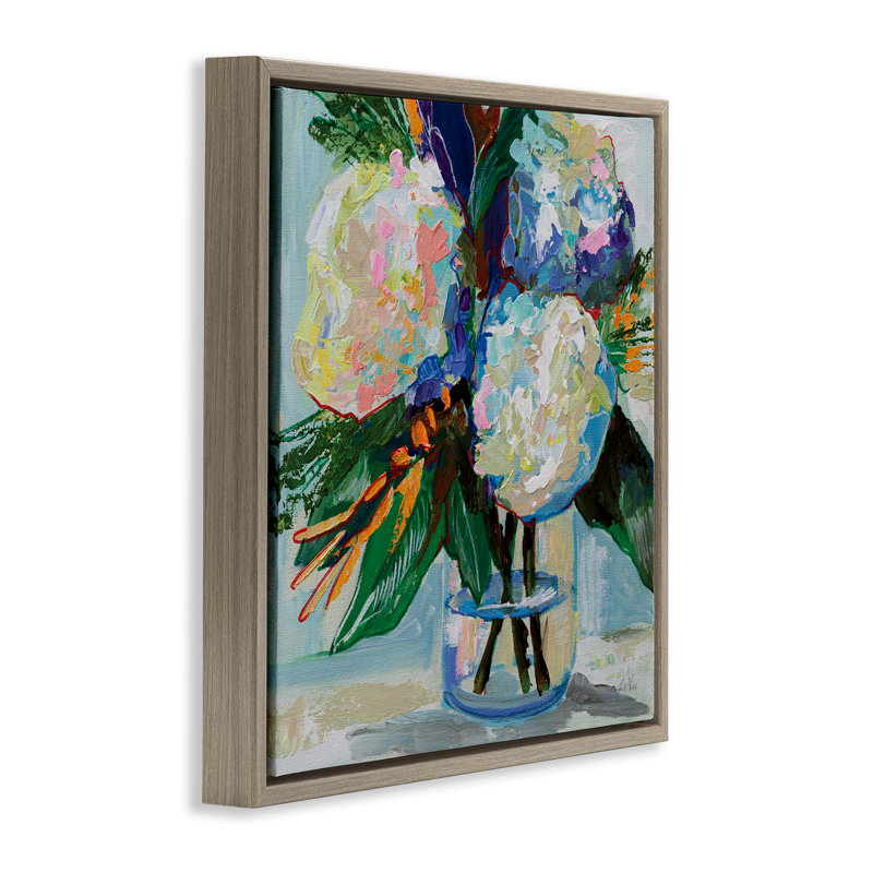 "Bold Summer Blooms", art mural encadré par Jeanette Vertentes, H 25 po x l 25 po, Cadre flottant orme Montalcino