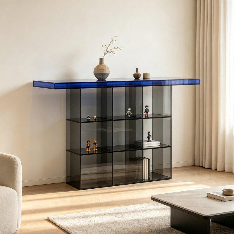 Console moderne avec tablette en acrylique, H 37,4 po x l 47,24 po x P 11,81 po
