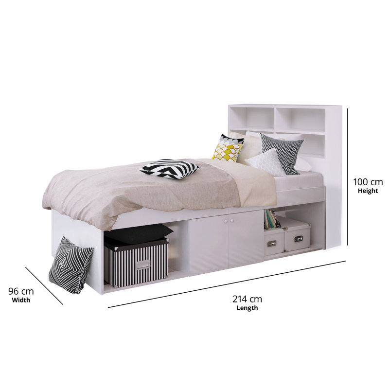 Low Single 3ft Cabin Bed with bookcase headboard, White